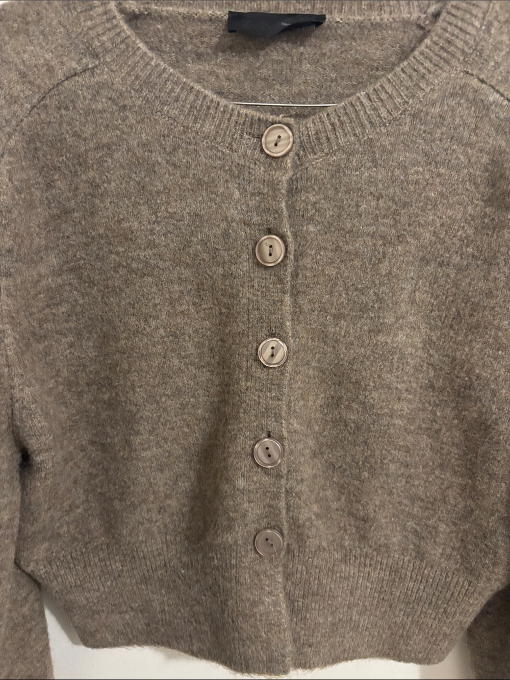 Zara Crewneck Cardigan - Taupe Brown - Picture 2 of 4